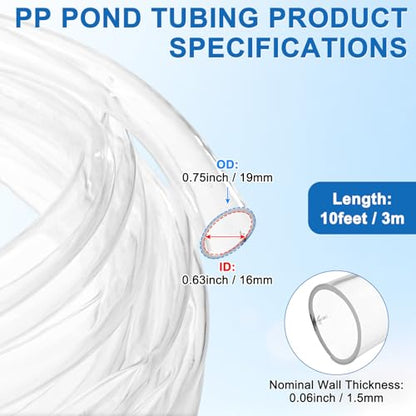 M METERXITY Vinyl Tubing 5/8" ID x 3/4" OD 10ft Flexible Plastic Tube with 2 Hose Ties, Lightweight Hybrid PVC Hose for Water Gardening/Airline/Aquarium Tubing [Clear] - size: 5/8" ID x 10ft
