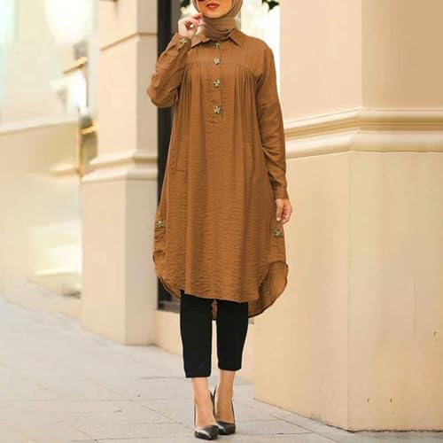 Prayer Clothes for Muslim Women One-Piece Long Sleeve Islamic Prayer Dress O Neck Lightweight Maxi Dress Dress - color: Yellow, size: Large