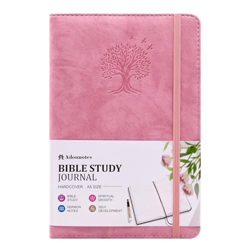 Leather Bible Study Journal Scripture Notebook - Christian Note Taking Kit with Guided Prompts - Inspirational Religious Gifts - Faith Based Stationery Accessories for Church, Small Group (Pink) - color: Pink