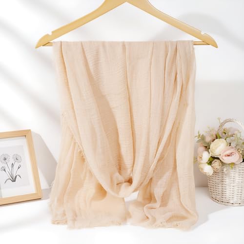 Nydotd Women Summer Cotton Linen Scarf Crinkle Long Beach Shawl Wrap hijab with Fringe - color: Light Apricot