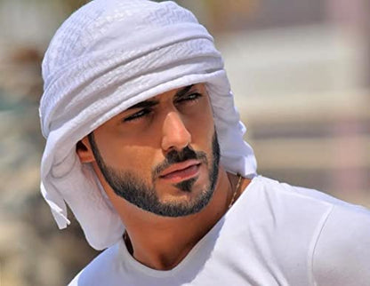 HOMELEX Keffiyeh Arab Head Scarf for Men Sheikh Muslim Turban Saudi Dubai Headwear - color: White