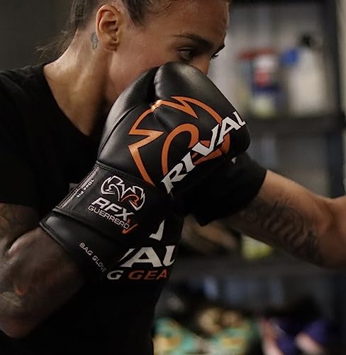 RIVAL Boxing RFX-Guerrero-V Bag Gloves, Multi-Layered Inner Foam Padding (HDEF), Premium Leather, Wrist Lock 2 System - color: Black/Orange, size: 8 oz.