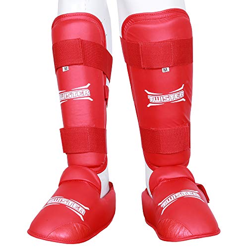 Twister Muay Thai, Boxing, Kickboxing,Karate, Taekwondo, MMA Shin & Instep Padded Guards, Shin in Steps, Shin Guards - color: RED, size: X-Small