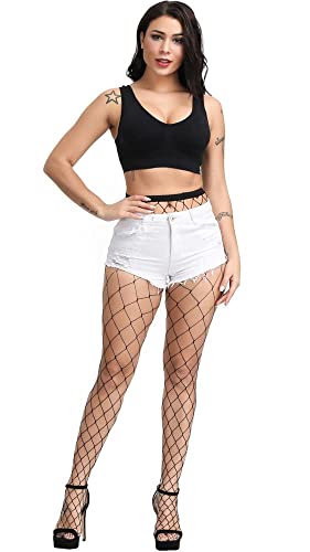 E-Laurels Womens High Waist Patterned Fishnet Tights Suspenders Pantyhose Thigh High Stockings Black - color: Black XL Hole