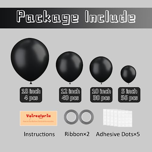 Voircoloria 130pcs Black Balloons Garland Arch Kit, 18 12 10 5 Inch - color: 04 Black, size: 5/10/12/18 inch - 130pcs