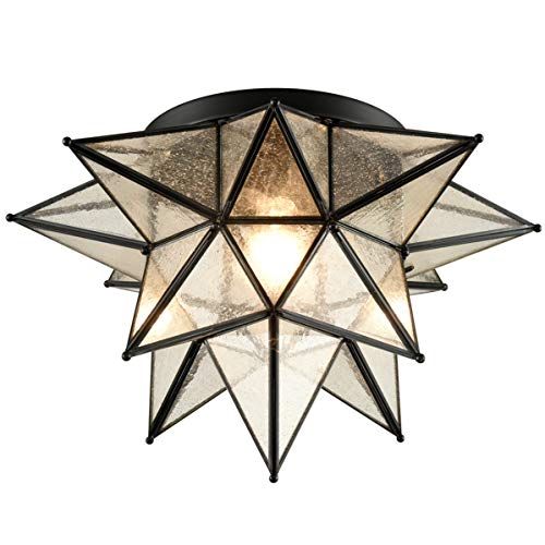 DAYCENT Boho Moroccan Black Moravian Star Flush Mount Ceiling Light - color: Black, size: 18-In