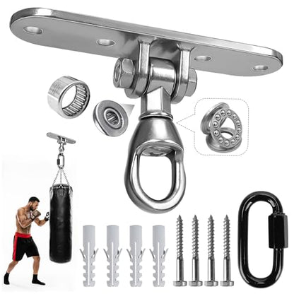 Heavy Bag Hanger,Stainless Wall Ceiling Mount Hook 180°/360° Rotation Wood Beam Holder Body Weight Strength Training Systems, Aerial Yoga Swing & Hammock - size: 4-holes + buckle with 180° + 360° rotation