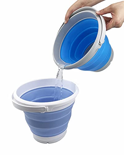 SAMMART 5.5L (1.4 Gallon) Collapsible Plastic Bucket - Foldable Round Tub - Portable Fishing Water Pail - Space Saving Outdoor Waterpot (Grey + Baby Blue (Set of 2)) - color: Grey + Baby Blue (Set of 2)