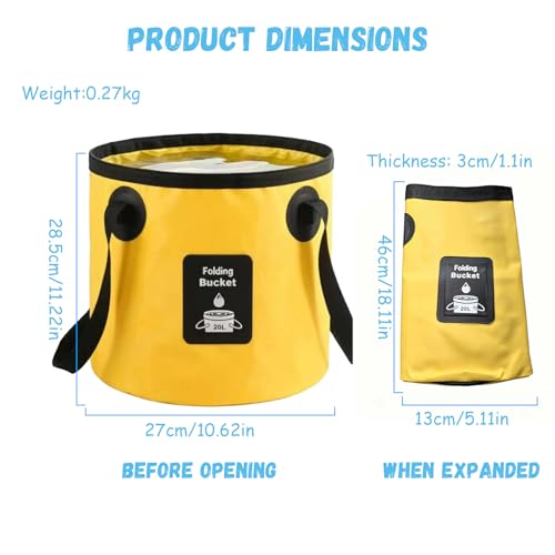 Collapsible Bucket with Handle, Lightweight Folding Water Container, Portable Collapsible Bucket for Fishing, Camping, Hiking, Backpacking, Outdoor Survival, Car Washing Black 20L (20L- Yellow) - size: 20L- Yellow
