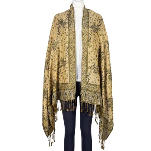 TUSHUSTY Pashmina Feel Shawls Wraps Rave Scarf for Women Soft Silky Reversible Men Scarves Hijab - color: Olive Green