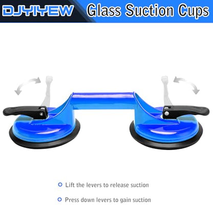 Heavy Duty Suction Cups - Aluminum Vacuum Handle Glass & Tile Lifter - Ergonomic, Reliable Suction for Lifting Large Glass, Tile, Marble, Floor, Dent Puller (2 Pack Blue) - color: Blue