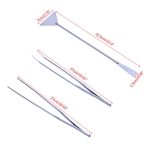 3 Pieces Aquarium Tool Stainless Steel Tweezers Spatula Multi Functional Tools for Fish and Aquatic