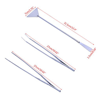 3 Pieces Aquarium Tool Stainless Steel Tweezers Spatula Multi Functional Tools for Fish and Aquatic