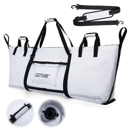Goture Insulated Fish Cooler Bag, 500D PVC Leakproof Fishing Kill Bag, Portable Waterproof Fish Bags with Carry Handle and Strap, Large Fishing Cooler Bags with Drain Plug, 59.84”x 20.08”x 9.06”