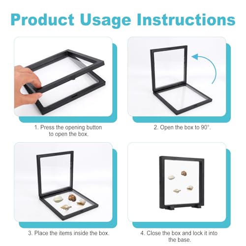4pcs 3D Floating Display Stand for Seashell, 7x7x0.8in 3D Floating Display Case Coins Displays Frame Case with Stand for Seashells Jewelry Pins Coins Stones (Square) - style: square
