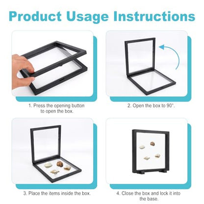 4pcs 3D Floating Display Stand for Seashell, 7x7x0.8in 3D Floating Display Case Coins Displays Frame Case with Stand for Seashells Jewelry Pins Coins Stones (Square) - style: square