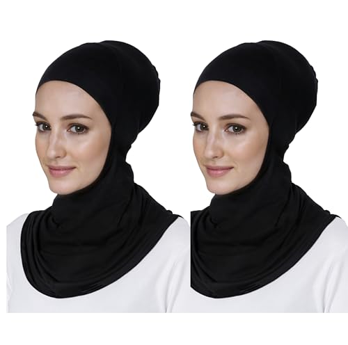 Lina & Lily Modal Jersey Full Coverage Ninja Hijab Undercap with Neck Cover for Muslim Women - color: Black + Black
