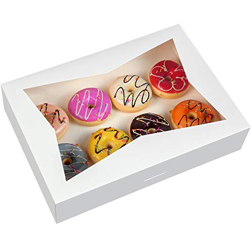 ONE MORE [15-Pack] 14 x10 x 3inch White Lock Corner Window Bakery Cookie Boxes, Large Paperboard Container with PVC Windows for Pie