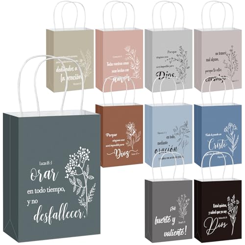 Kolldenn 40 Pcs Spanish Bible Verse Bags Bulk Christian Gift Bags with Handles Inspirational Flower Boho Biblical Religious Gifts for Church Sunday School Father's Day Baptism Party (Earthy Tones) - color: Earthy Tones