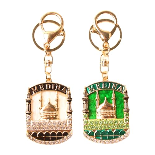 2PC Islamic Mosque Keychain - Artificial Diamonds, Metal Bag Charm, Car Pendant, Islamic Home Decor Accessory