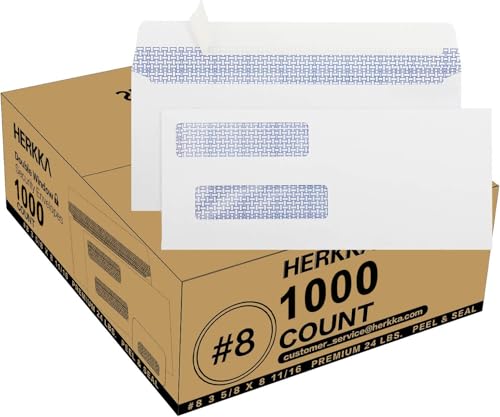 #8 Double Window Security Check Envelopes, No.8 Double Window Bussiness Envelopes Designed for QuickBooks Checks - Computer Printed Checks - 3 5/8 X 8 11/16 (NOT for INVOICES) - 24 LB - 1000 PACK - size: 1000 Pack