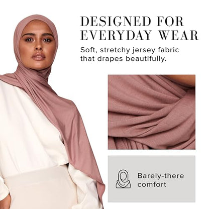 VOILE CHIC 여성용 프리미엄 저지 히잡 스카프 - 이슬람 헤드 스카프 랩 히잡 - color: 더스티 로즈., size: Regular