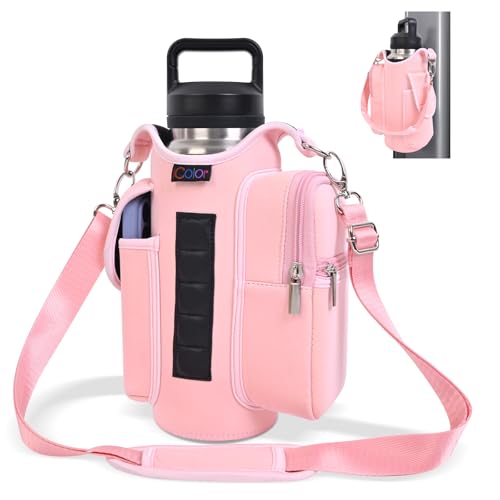 icolor Magnetic Gym Bag Water Bottle Carrier Holder with Phone Pockets & Shoulder Strap,Gym Magnetic Bag 5 Built-in Magnets Gym Accessories Organizer Sling Bottle Bag Pouch Sleeve - color: Pink