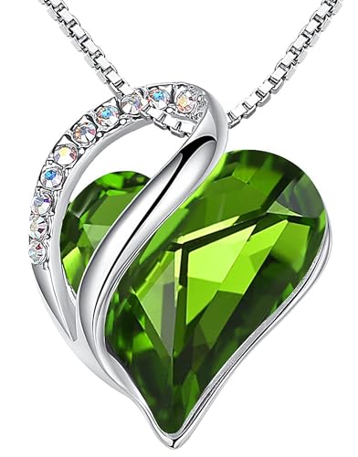 Leafael Gift Necklaces for Women, Infinity Love Birthstone Heart Crystal Pendant, Birthday Anniversary Jewelry for Wife, Mom, and Her, Silver Plated, 18" + 2" Adjustable Chain - color: 08a-August-Peridot Green