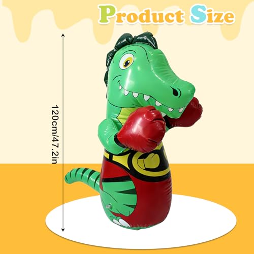 Inflatable Tumbler Dinosaur Punching Bag, 47" Blow up Boxing Dinosaur,Bounce Back Dino Thickened Boxing Bag for Adults
