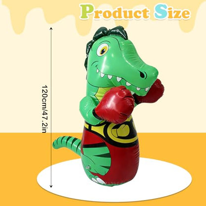 Inflatable Tumbler Dinosaur Punching Bag, 47" Blow up Boxing Dinosaur,Bounce Back Dino Thickened Boxing Bag for Adults