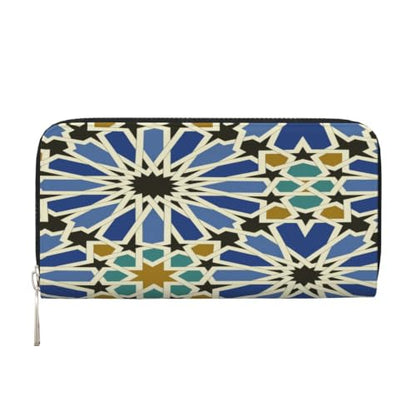 Geometric Islamic Art PU Leather Long Wallet for Women Men, Zipper Clutch Wallet RFID Card Holder Organizer - color: Geometric Islamic Art