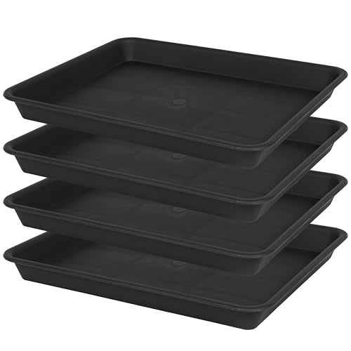 VUWEZ 4 Pack Plant Saucer Tray Rectangular, Plant Saucers for Indoors, Heavy Sturdy Plastic Plant Drainage Trays, Plant Drip Trays for Pots, Seed Starter Growing Tray (11 x 9 inch, Black) - color: Black, size: 11'' x 9'' x 1.2'' (4 pack)