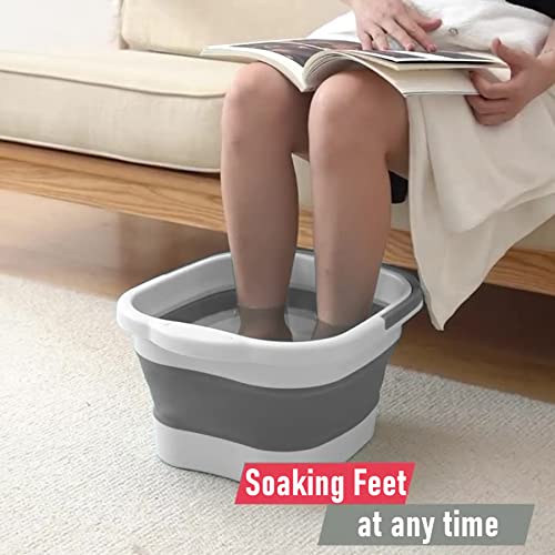 Collapsible Foot Bath Basin Soaker Tub with Handle for Soaking Feet, Foldable Pedicure Foot Spa Massager Foot Care Soak Plastic Inflatable Bucket Bowl Bathtub Tools for Washing Cleaning, White - color: White/Grey