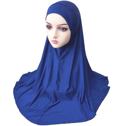 Ready To Wear Hijab For Women Instant Turban Stretch Soft Muslim Scarf For Prayer Long Hijabs Islamic Jersey Abaya - color: Blue