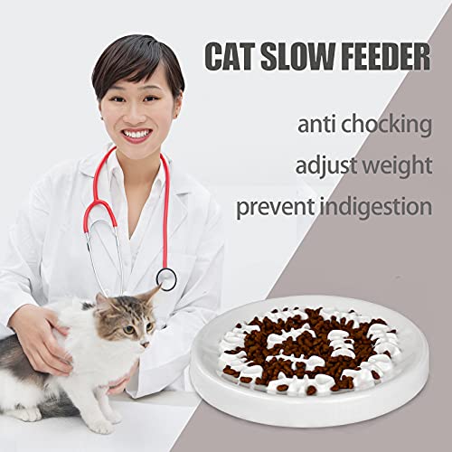 Slow Feeder Cat Bowls, Ceramic Fun Slow Feed Interactive Bloat Stop Puzzle Cat Bowl Healthy Eating Diet Pet Dog Slow Feeding Bowls… (Fish Bone)