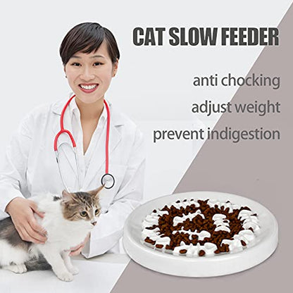 Slow Feeder Cat Bowls, Ceramic Fun Slow Feed Interactive Bloat Stop Puzzle Cat Bowl Healthy Eating Diet Pet Dog Slow Feeding Bowls… (Fish Bone)