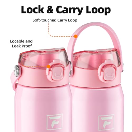 Fanhaw 24 oz Insulated Stainless Steel Water Bottle with 2-in-1 Straw& Chug Lid, Leakproof Wide Mouth Vacuum Bottle for School, Sports, Kids, Teens& Adults, Back to School Essentials (Pink) - color: Pink