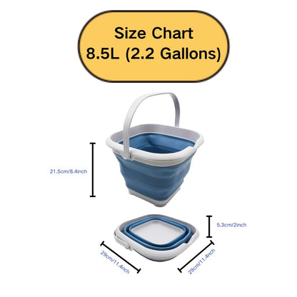 SAMMART 8.5L (2.2 Gallon) Collapsible Square Handy Bucket/Foldable SquareWater Pail/Portable Tub with Handle. Size 31x31cm (Grey/Steel Blue, 1) - color: Grey/Steel Blue
