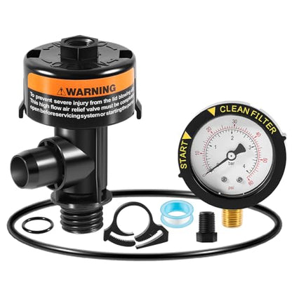 98209800 High Flow Manual Relief Valve/Air Relief Manual Valve Assembly with Pressure Gauge, Replacement for Pool and Spa Filter (98209800+87300400) - style: 98209800+87300400