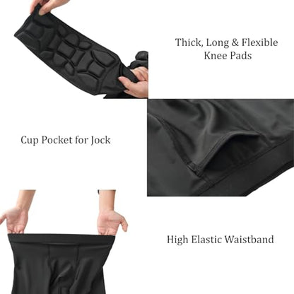 Topeter Men's Compression Capri Leggings with Knee Pads & Cup Pocket for Basketball, Running - size: XX-Large