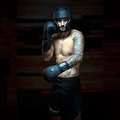Kruzak Matte Black Boxing Gloves and Pads, Boxing Gloves Training Set for Kickboxing and Muay Thai MMA Training - Boxing Kit for Adults with Punching Pads for Martial Arts and Karate - size: 14 oz