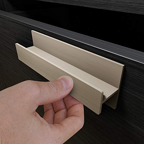 HRX Self-Adhesive Edge Fingerpull Door Handle - Easy to Install Screwless Peel and Stick on Glass, Wood, Metal, Plastic - Sliding Doors Knob for Kitchen Fronts, Drawers & Dressers Panels - 2 Pack - color: Champagne