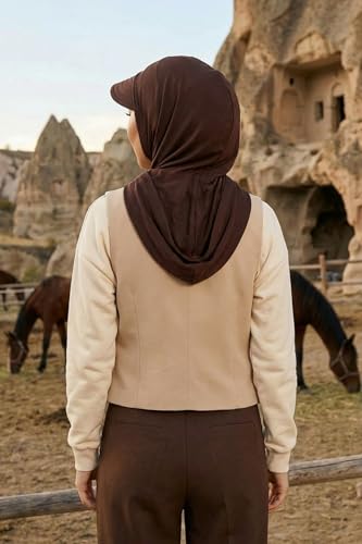 Aisha's Design Full Coverage Cotton Bonnet Hijab with Visor Modest Underscarf Bonnet - color: Brown