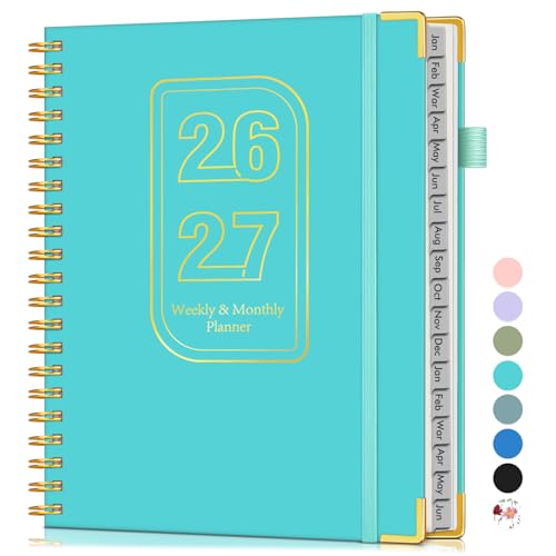 Planner 2026-2027, 18 Months Weekly and Monthly Hardcover Planner, January 2026 - June 2027, 8.5" x 11" A4 Large Daily Calendar Planner Book with Tabs, Spiral Yearly Agenda Organizer Notebook for School Work Home, Aquamarine - color: Aquamarine, size: A4