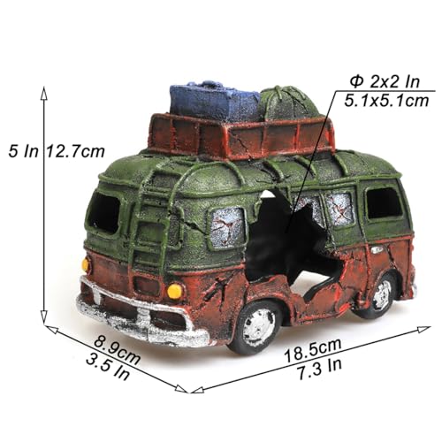 Aquarium Decorations Resin Bus Wreck Fish Tank Decoration Beta Fish Shrimp Aquatic Pets Hiding Cave Accessories