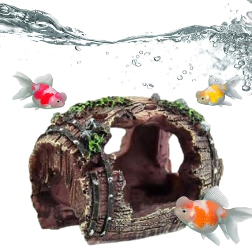 Aquarium DecorBroken Barrel Design Resin OrnamentResin Fish Aquarium Decorations | for Small Pets Shrimp Starfish Turtle Jellyfish Reptile Freshwater