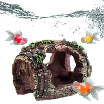 Aquarium DecorBroken Barrel Design Resin OrnamentResin Fish Aquarium Decorations | for Small Pets Shrimp Starfish Turtle Jellyfish Reptile Freshwater