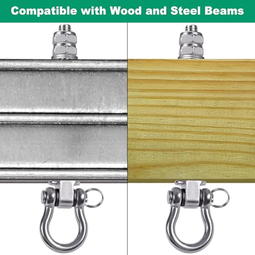 SELEWARE Heavy Duty Bearing Swing Hangers, 2 Pack Stainless Steel Swing Set Hooks for Wood and Steel Beam, for Hammock, Yoga Swing, Porch Swing, Heavy Bag, 5" x M2/5", 1500LB Capacity - color: 2 Pack Bearing Hangers (5" X M2/5" Threaded Rod)