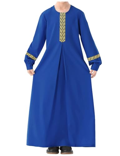 WSPLYSPJY Long Sleeve Abaya for Girls Muslim Islamic Dresses Kids Printed Maxi Prayer Clothes Robe - color: Royal Blue, size: 5-6 Years