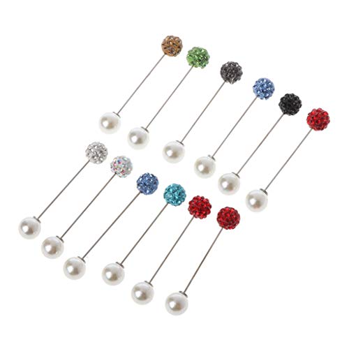 Sweater Shawl Clips 12Pcs Women Brooch Pins Colorful Crystal Hijab Scarf Pearls Safety Pins Sweater Shawl Clip Brooches Jewelry Jewelry Pins for Cardigan Blouse
